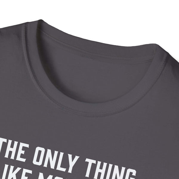 Close-up of the collar of a dark gray softstyle t-shirt with text design for fathers.