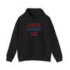 Black "Being a Grandpa" hooded sweatshirt with humorous text, featuring a kangaroo pocket and adjustable drawstring hood for style and comfort.