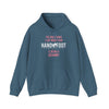 Blue hooded sweatshirt with "The only thing I like more than hand & foot is being a granny" text. Cozy design with kangaroo pocket.