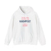 White Being a Granny hooded sweatshirt with playful text design, featuring a kangaroo pocket and adjustable drawstring hood.