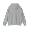 Back view of gray Being a Mom Hooded Sweatshirt with adjustable drawstring and kangaroo pouch, ideal for casual outings.