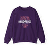 Purple unisex crewneck sweatshirt with 'The only thing I like more than hand-foot remastered is being a mom' text. Perfect gift for moms.