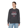Woman wearing 'Being a Mom' unisex crewneck sweatshirt in dark color, cozy cotton-polyester blend, perfect gift for moms.