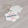 Star-shaped ceramic ornament featuring 'Being a Mother' message with gold hanging string, perfect for holiday decor.