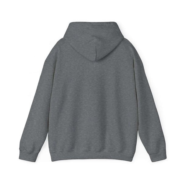 Back view of gray hooded sweatshirt showcasing the cozy design.