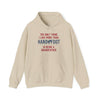 Beige hooded sweatshirt with playful "Being a Grandfather" text, featuring kangaroo pouch pocket and adjustable drawstring hood.