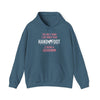 Blue "Being a Grandmom" hooded sweatshirt with humorous text, featuring a kangaroo pouch pocket and adjustable drawstring hood.