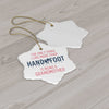 Star-shaped ceramic ornament with "The only thing I like more than handprint keepsakes is being a grandmother" message.