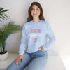 Woman wearing a cozy Being a Mom Unisex Heavy Blend Crewneck Sweatshirt, perfect gift for moms, made of cotton-polyester blend.