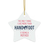 Star-shaped ceramic ornament with "Being a Mother" text, perfect for holiday decor. Includes gold-toned hanging string. Ideal Christmas keepsake.