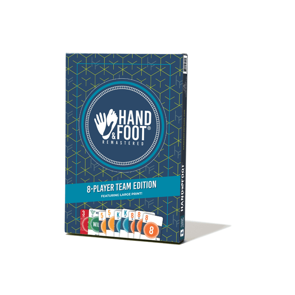 Hand & Foot Remastered Game Set 8-Player Team Edition box featuring large print design on white background
