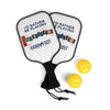 Pickleball paddle set "I'd Rather Be Playing Hand & Foot" with colorful design and two yellow balls, perfect for outdoor fun.