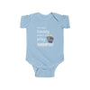 Blue I'm Proof Hand & Foot Onesie with playful text and card design, featuring ribbed seams and snap closure for easy dressing.