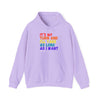 Lavender 'It's My Turn' hooded sweatshirt with colorful text and kangaroo pocket, perfect for casual outings and self-expression.