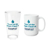Tears of the People I Beat Mug & Glass Bundle; ceramic mug and pint glass for Hand & Foot Remastered game nights.