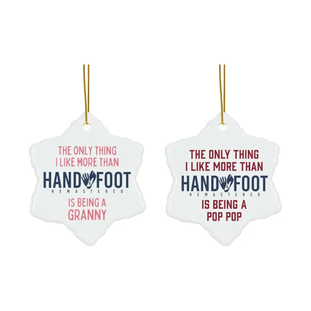 Being a Granny & Pop Pop ceramic ornaments in star shapes with quotes, perfect for grandparents.