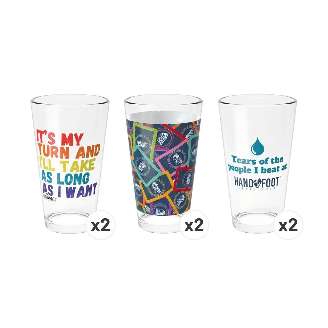 Hand & Foot Remastered Pint Glass Collection with unique designs: