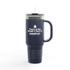 40oz insulated travel mug with 'Tears of the People I Beat' text, featuring ergonomic handle for adventures and long commutes.