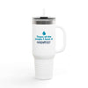 40oz Insulated Travel Mug with 'Tears of the People I Beat' design, ideal for keeping beverages hot or cold and featuring an ergonomic handle.