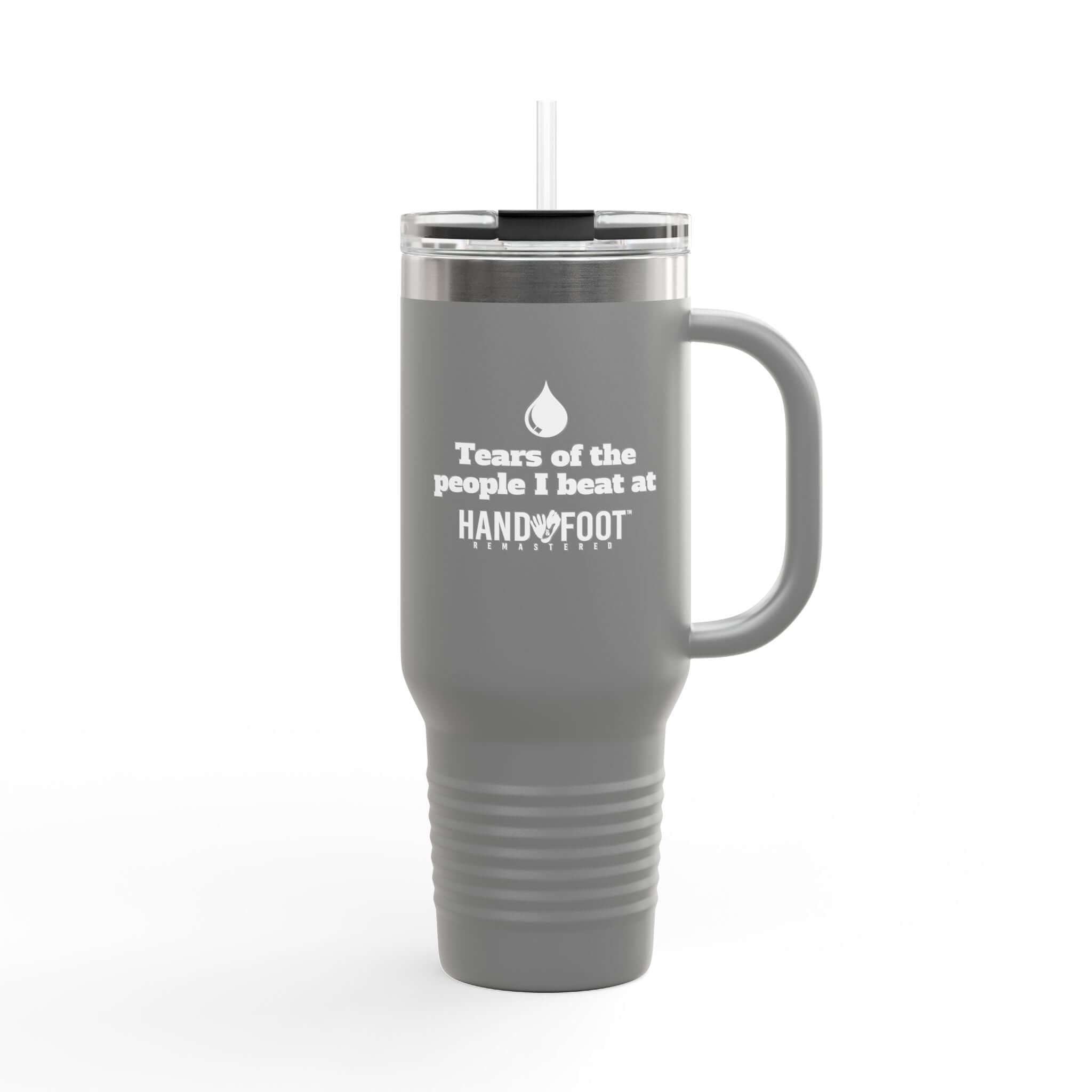 Gray 40oz insulated travel mug with