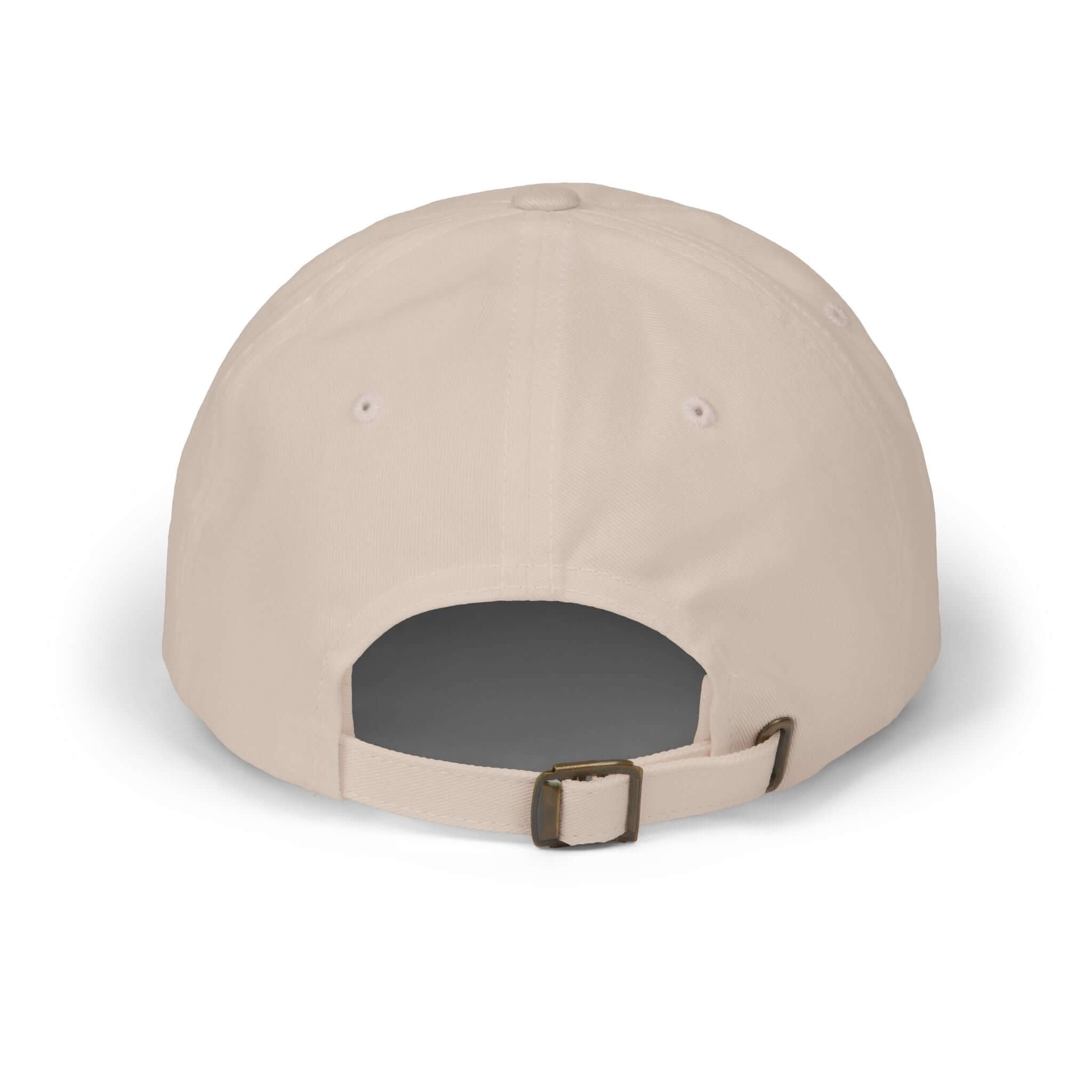 Back view of beige World's Greatest Player Classic Dad Cap showing adjustable strap and unstructured design.