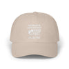 World's Greatest Player Classic Dad Cap in beige with white embroidery, unstructured low profile, perfect for casual and stylish everyday wear.