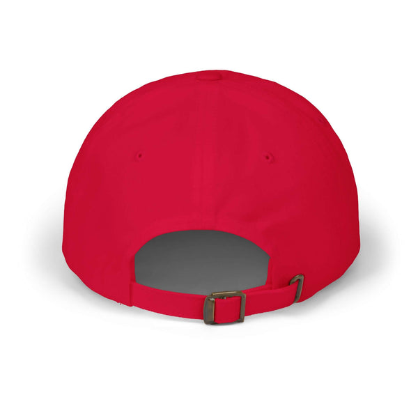 Back view of red World's Greatest Player Classic Dad Cap with adjustable strap and low profile.