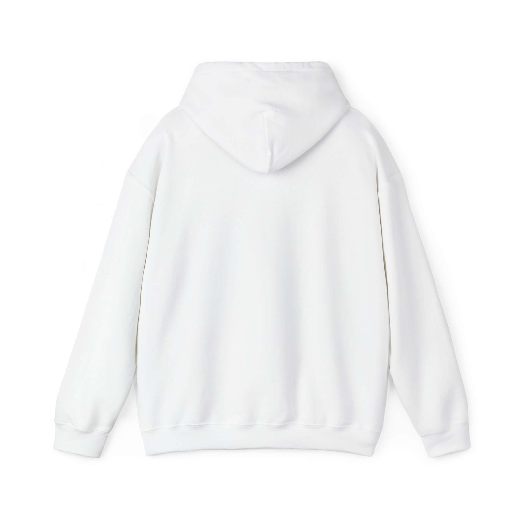 Back view of a white World's Greatest Player Hooded Sweatshirt with kangaroo pouch and adjustable hood.
