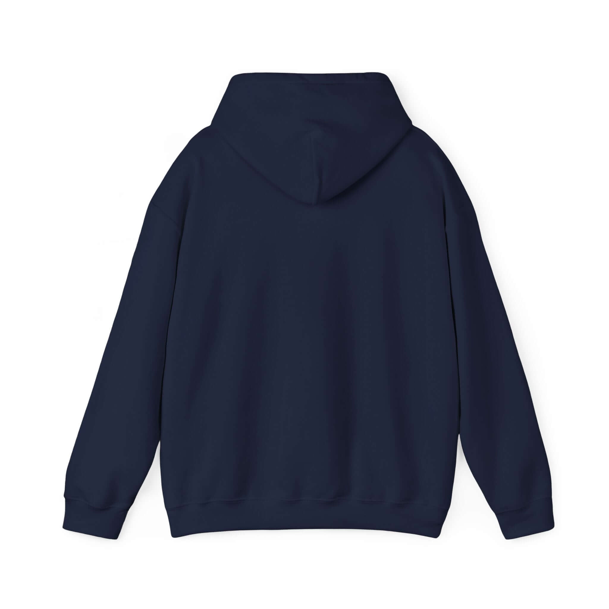 Back view of World's Greatest Player navy hooded sweatshirt with kangaroo pouch and drawstring hood.