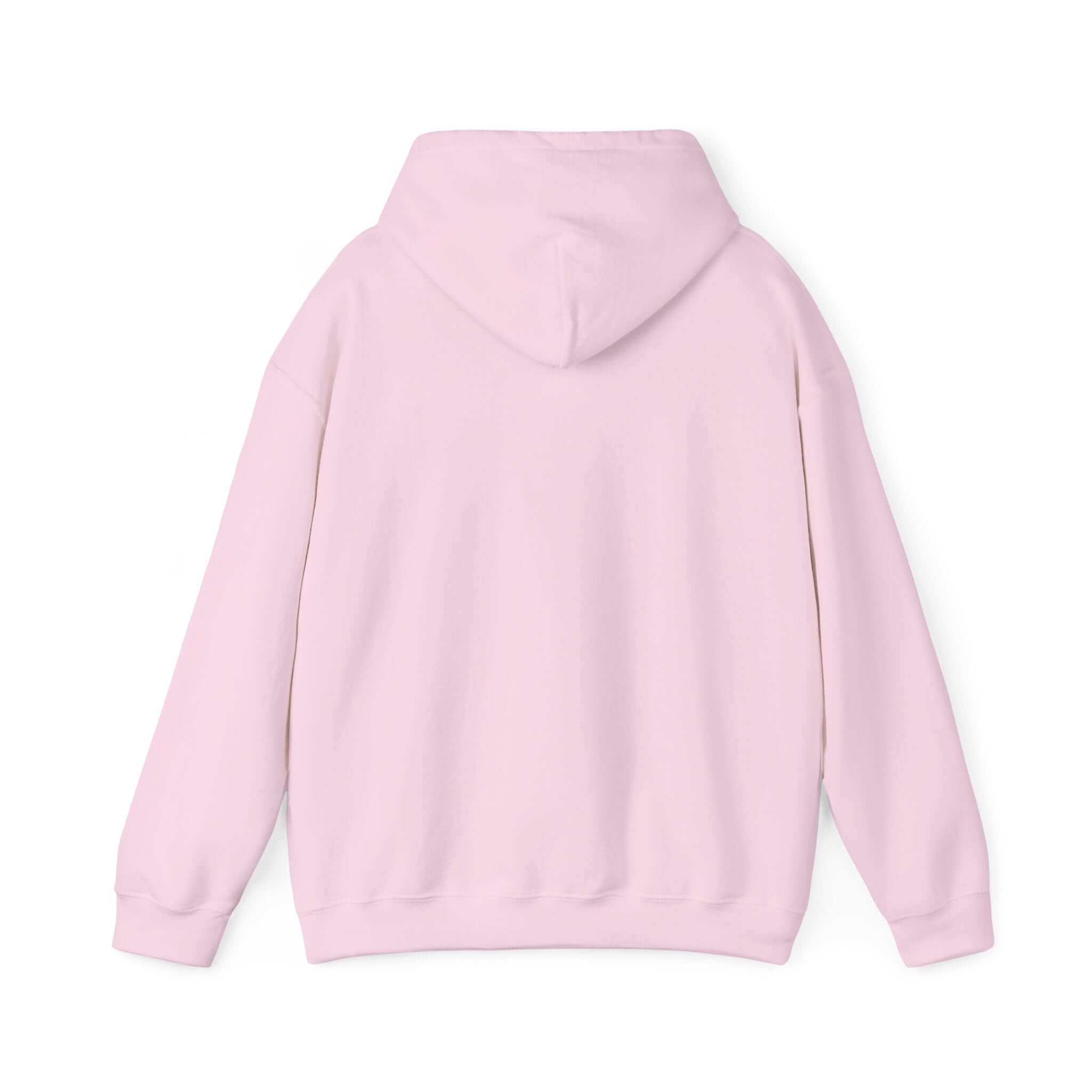 Back view of a pink World's Greatest Player Hooded Sweatshirt with hood and sleeves spread wide.