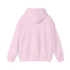 Back view of a pink World's Greatest Player Hooded Sweatshirt with hood and sleeves spread wide.
