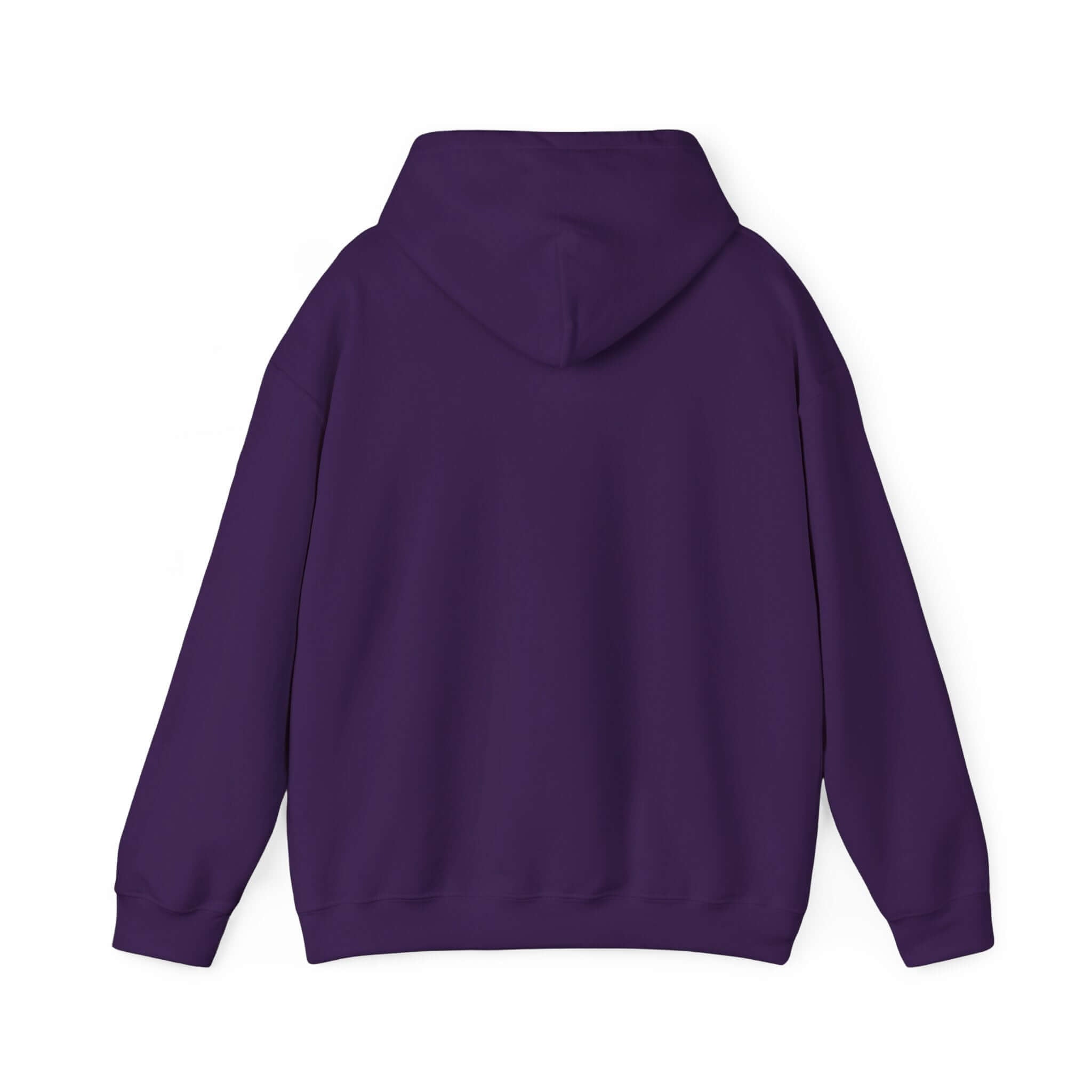 Back view of purple World's Greatest Player Hooded Sweatshirt with kangaroo pouch pocket.
