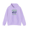 Purple hooded sweatshirt with 'World's Greatest Hand & Foot Player' text and graphic, featuring adjustable hood and kangaroo pocket.