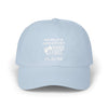 Light blue dad cap with 'World's Greatest Hand & Foot Player' embroidery, casual unstructured design perfect for everyday style.