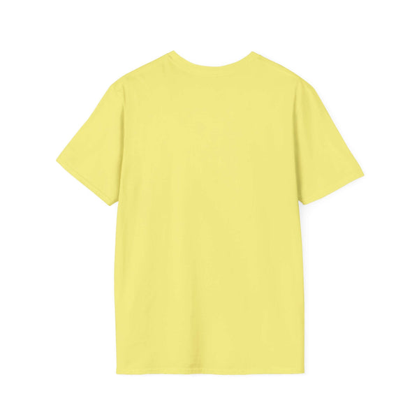 Rear view of yellow "Being a Mother" Softstyle T-Shirt, perfect gift for mothers, made of 100% ring-spun cotton for comfort.