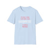 Light blue "Being a Mother" Softstyle T-Shirt featuring pink and white text print, perfect gift for moms, made from 100% ring-spun cotton.