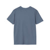 Back view of 'Being a Mother' Softstyle T-Shirt in blue cotton blend, ideal for comfortable everyday wear and gifting to mothers.