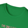 Green "Being a Mother" softstyle T-shirt with pink lettering, perfect gift for mothers, made from comfortable ring-spun cotton.