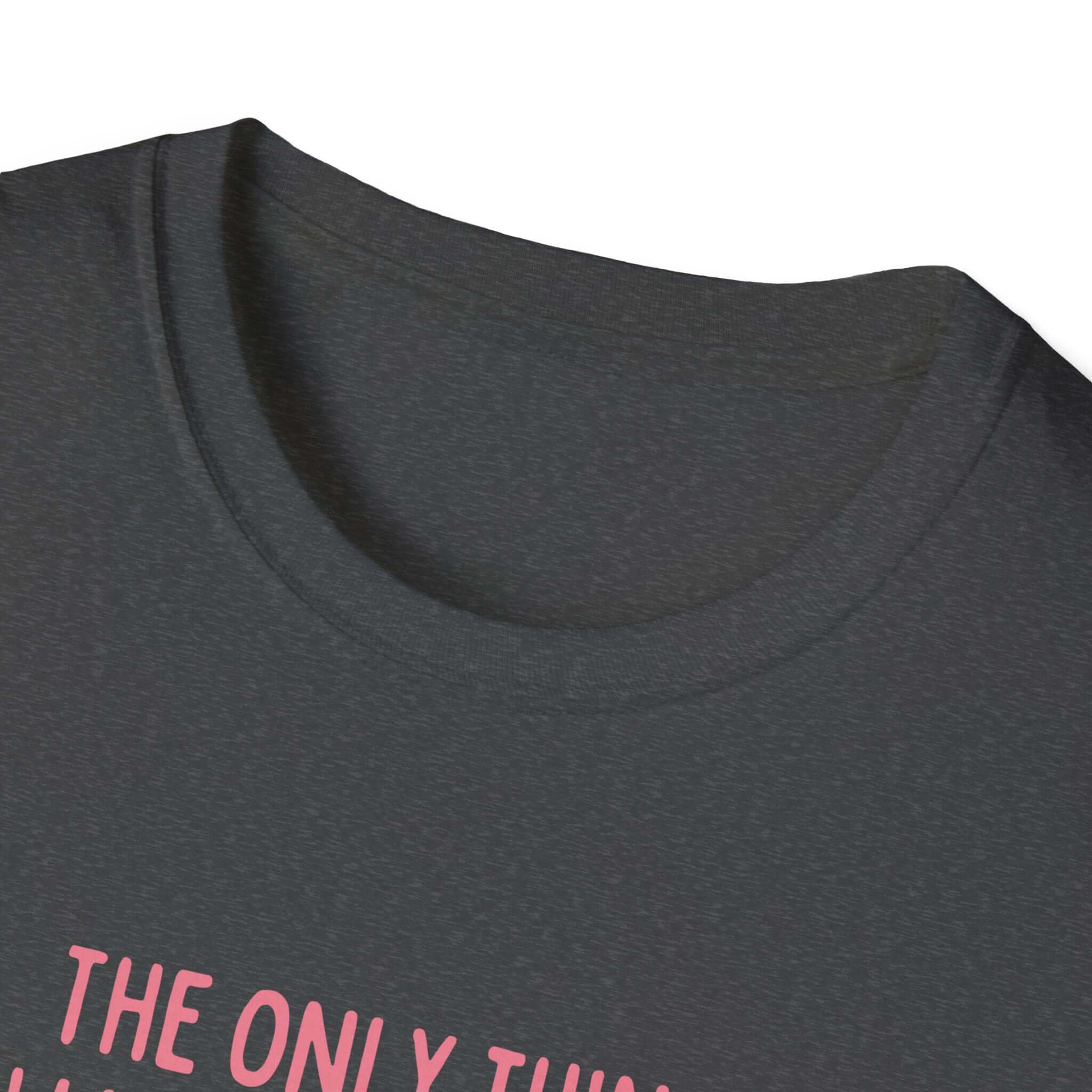 Close-up of the neckline of a black 