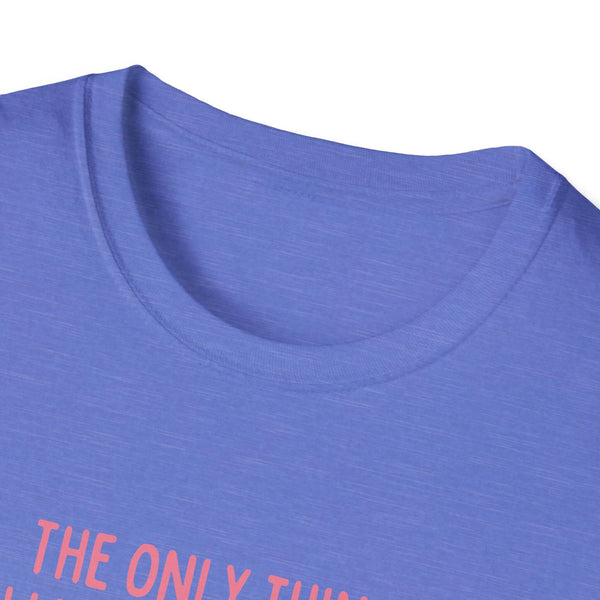 Close-up of blue Being a Mother Softstyle T-Shirt made from 100% ring-spun cotton, perfect gift for mothers, showing elegant neckline.