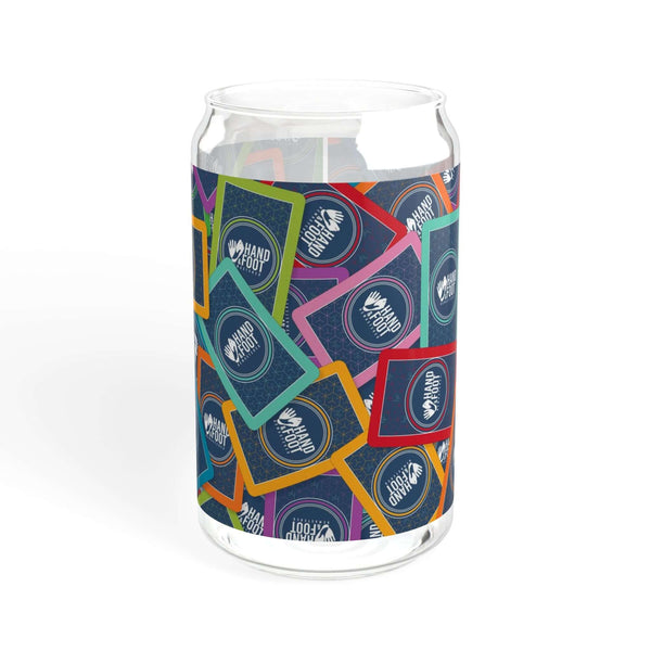 Colorful 16oz Hand & Foot Remastered Sipper Glass with vibrant design, perfect for stylish hydration and kitchen decor.