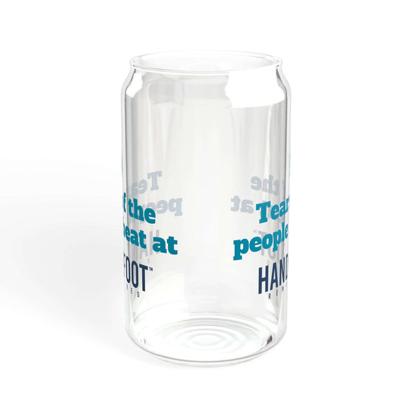 16oz Sipper Glass with "Tears of the People I Beat" design, perfect for stylish hydration and vibrant kitchen decor.