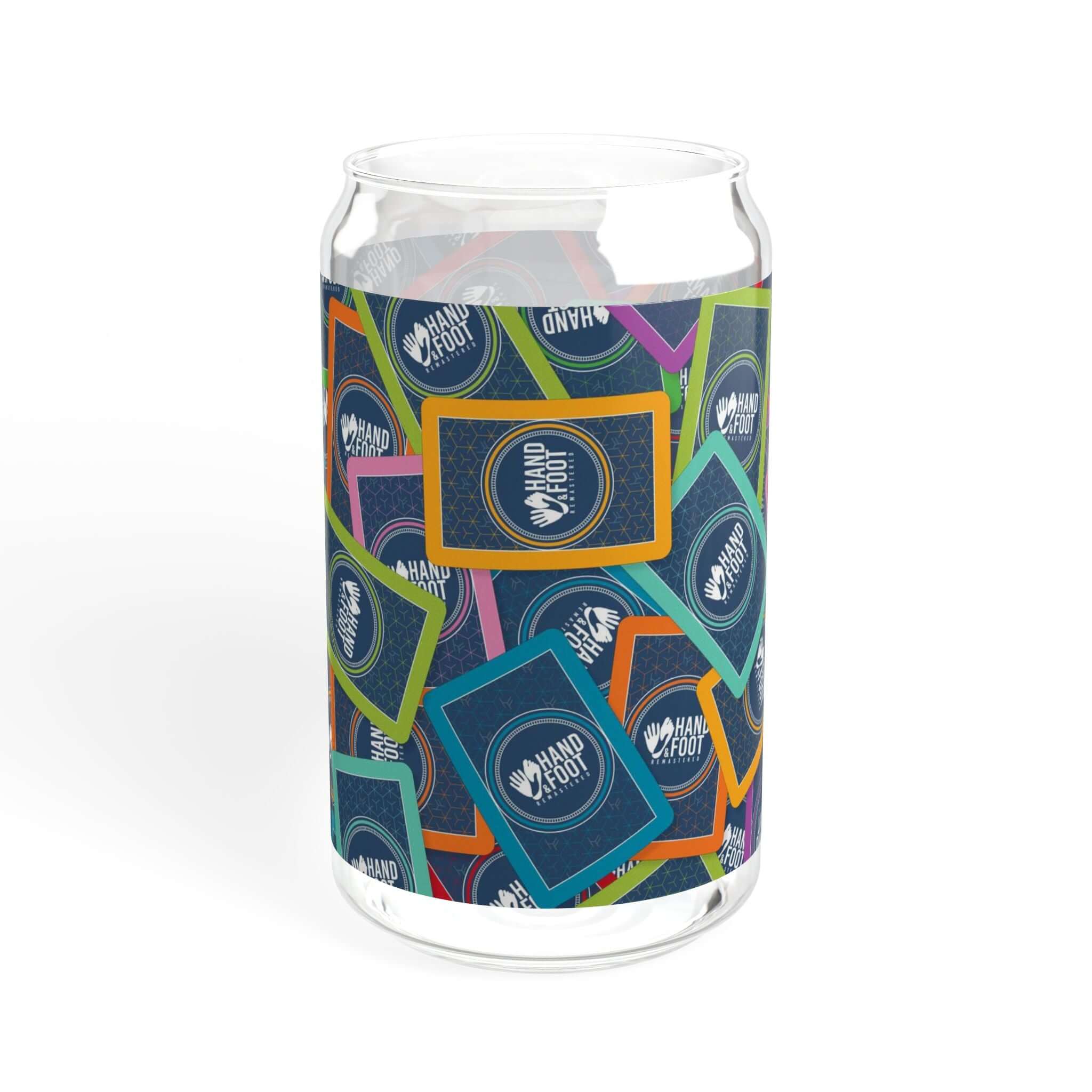 16oz Hand & Foot Remastered Sipper Glass with vibrant colors, ideal for stylish beverage enjoyment at home or gatherings.