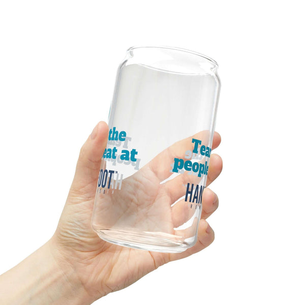 Person holding 16oz Tears of the People I Beat Sipper Glass with playful text design.
