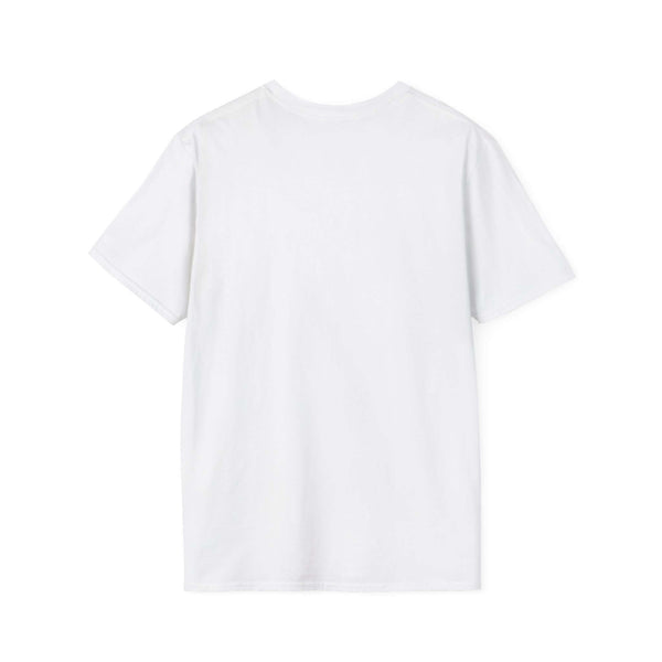 Back view of a white unisex softstyle t-shirt, perfect gift for mothers, made from 100% ring-spun cotton offering comfort and elegance.
