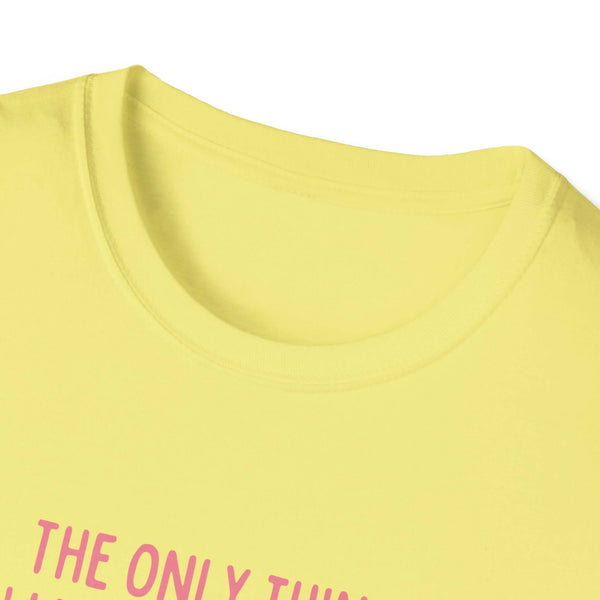 Yellow softstyle T-shirt with pink text for mothers, made from 100% ring-spun cotton, offering comfort and elegance.