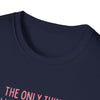 Being a Mother Softstyle T-Shirt in navy with pink text; perfect gift for mothers, made from 100% ring-spun cotton for ultimate comfort.