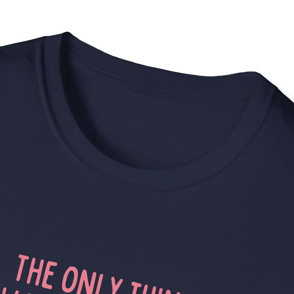 Being a Mother Softstyle T-Shirt in navy with pink text; perfect gift for mothers, made from 100% ring-spun cotton for ultimate comfort.