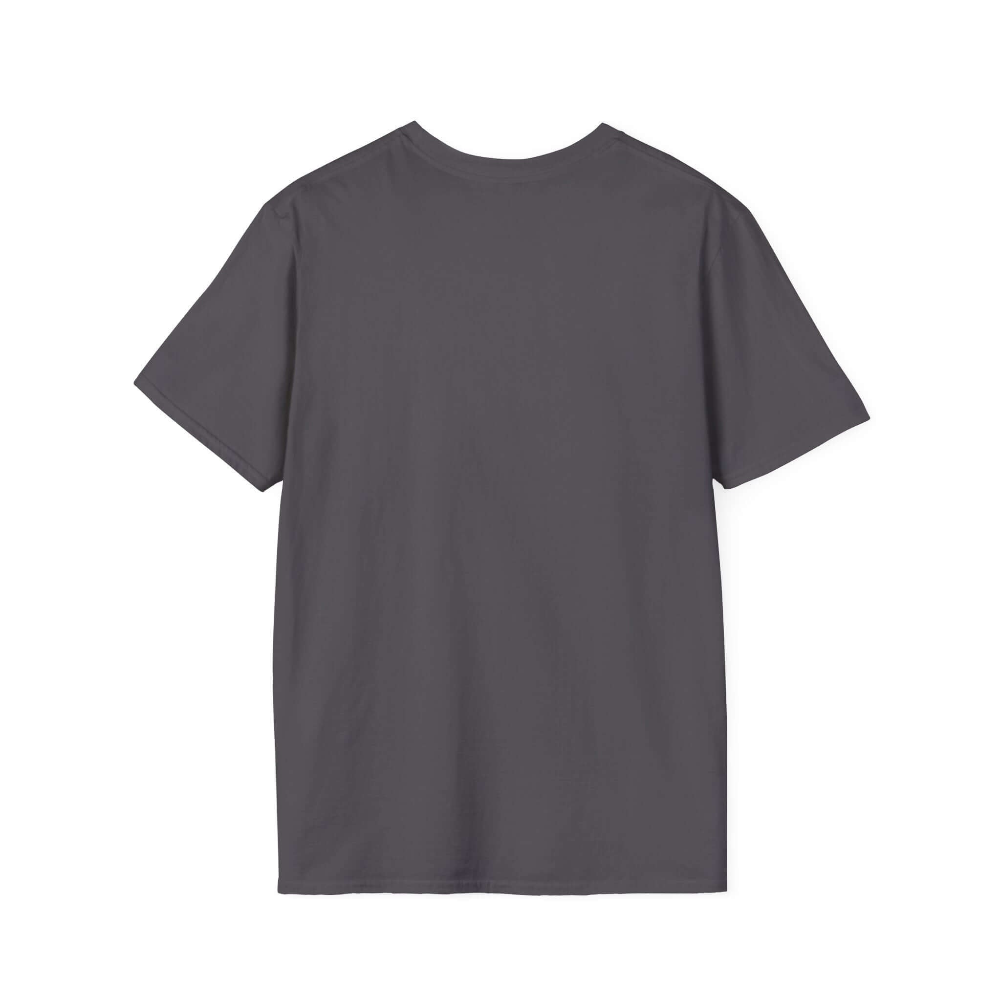 Back view of dark grey Being a Mother Softstyle T-Shirt showcasing comfortable 100% ring-spun cotton material.