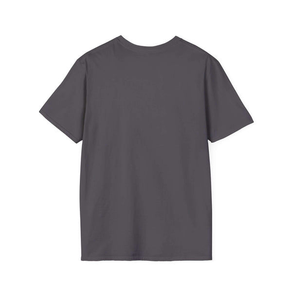 Back view of dark grey Being a Mother Softstyle T-Shirt showcasing comfortable 100% ring-spun cotton material.